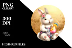 Bunny in Beachwear with Cocktail PNG Product Image 2