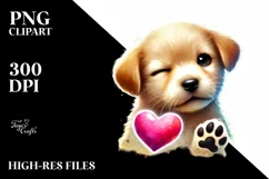 Puppy Winking with Heart Sign PNG Product Image 2