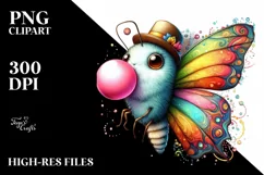 Colorful Butterfly Blowing Chewing Gum | Clipart Product Image 3
