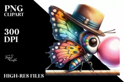 Colorful Butterfly Blowing Chewing Gum | Clipart Product Image 3