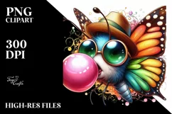Colorful Butterfly Blowing Chewing Gum | Clipart Product Image 3