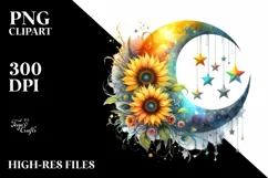 Colorful Half Moon with Sunflowers PNG Product Image 3