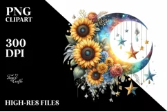 Colorful Half Moon with Sunflowers PNG Product Image 3