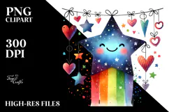 Colorful Washed Star with Hearts, Transparent PNG Product Image 2