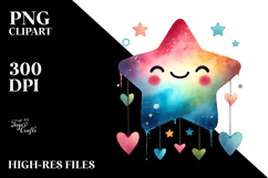 Colorful Smiling Star with Hearts PNG Product Image 2