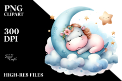 Whimsical Baby Hippo on Moon, High-Res PNG Product Image 2