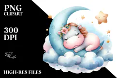 Whimsical Baby Hippo on Moon, High-Res PNG Product Image 2