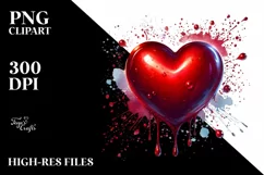 Red Glossy Heart on Splashy Background, PNG Product Image 2