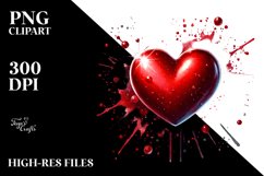 Red Glossy Heart on Splashy Background, PNG Product Image 2