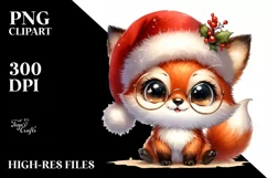 Enthusiastic Baby Fox with Santa Hat PNG Product Image 1