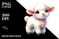 Digital Watercolor Baby Lamb with Big Eyes, High-Res PNG Product Image 2