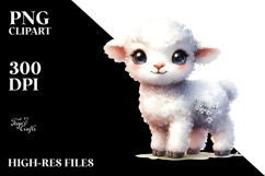 Digital Watercolor Baby Lamb with Big Eyes, High-Res PNG Product Image 2
