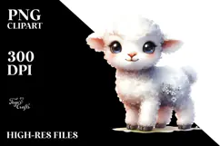 Digital Watercolor Baby Lamb with Big Eyes, High-Res PNG Product Image 2