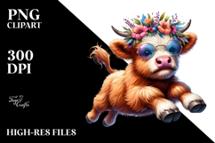 Cute Baby Highlandcow Jumping, High-Res PNG Product Image 2