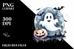Halloween Ghost Washed Watercolor PNG Product Image 1