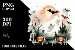 Detailed Halloween Ghost Watercolor PNG Product Image 1