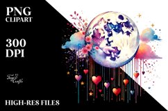 Very Simple Watercolor Moon with Hearts PNG Product Image 2