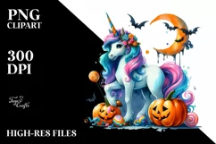Vibrant Halloween Unicorn Drawing | Sublimation Clipart Product Image 3