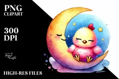Colorful Baby Chicken with Moon PNG Product Image 2