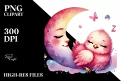 Colorful Baby Chicken with Moon PNG Product Image 2