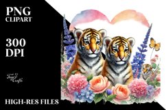 Baby Tigers Behind Heart PNG Product Image 2