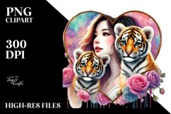Baby Tigers Behind Heart PNG Product Image 2