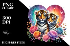 Baby Tigers Behind Heart PNG Product Image 2