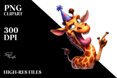 Funny Giraffe with Party Hat PNG Product Image 2