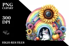 Watercolor Cat House Fruit Sunflower Rainbow Clipart Product Image 1