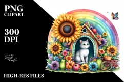 Watercolor Cat House Fruit Sunflower Rainbow Clipart Product Image 3