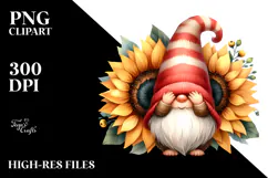 Cute Gnome with Sunflower, Watercolor Art Product Image 2