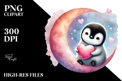 Colorful Penguin on Moon with Heart PNG Product Image 2