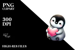 Baby Penguins on Moon with Heart PNG Product Image 2