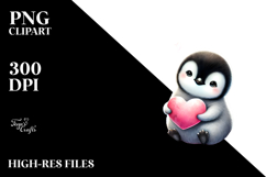 Baby Penguins on Moon with Heart PNG Product Image 2
