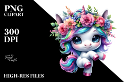 Cute Baby Unicorn with Floral Wreath, Transparent PNG Product Image 2