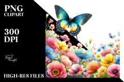 Colorful Butterfly with Spring Flowers PNG Product Image 2
