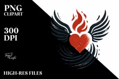 Colorful Heart with Wings and Fire, PNG Product Image 2