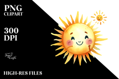 Smiling Sun Watercolor, Simple PNG Product Image 2