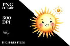 Smiling Sun Watercolor, Simple PNG Product Image 2