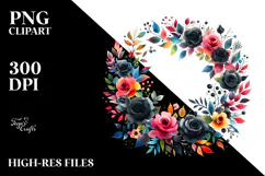 Colorful Black Roses Floral Frame PNG Product Image 2