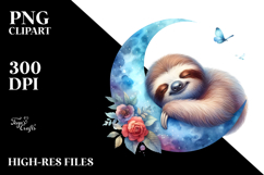 Baby Sloth on Moon Sleeping | Clipart Product Image 2