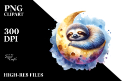 Baby Sloth on Moon Sleeping | Clipart Product Image 2
