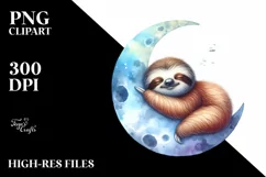 Baby Sloth on Moon Sleeping | Clipart Product Image 4