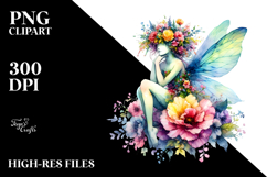 Colorful Fairy Sitting on Floral Wreath PNG Product Image 2