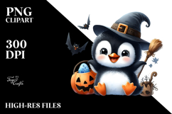 Goofy Baby Penguin in Halloween Attire PNG Product Image 2