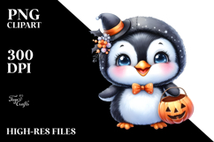 Goofy Baby Penguin in Halloween Attire PNG Product Image 2