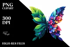 Abstract Butterfly with Plant Leaves, PNG Product Image 1