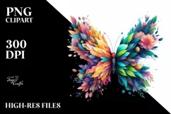 Abstract Butterfly with Plant Leaves, PNG Product Image 3