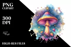 Magical Celestial Mushroom in Watercolor PNG Product Image 2
