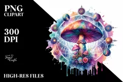 Magical Celestial Mushroom in Watercolor PNG Product Image 2